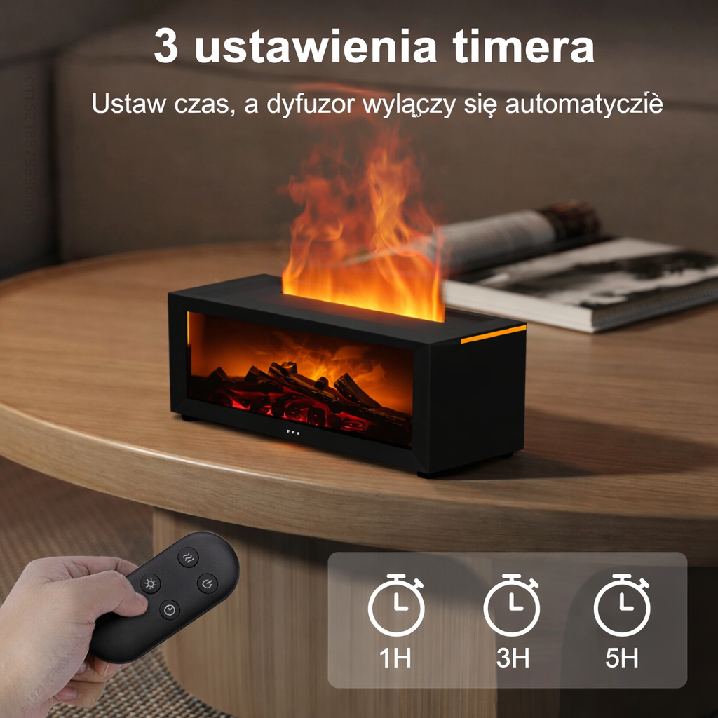AirFlame™ – Aromatyczny Dyfuzor Nawilżacz z Efektem „Ognia”, RGB LED i Pilotem