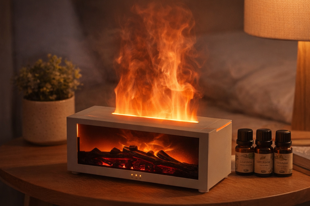 AirFlame™ – Aromatyczny Dyfuzor Nawilżacz z Efektem „Ognia”, RGB LED i Pilotem