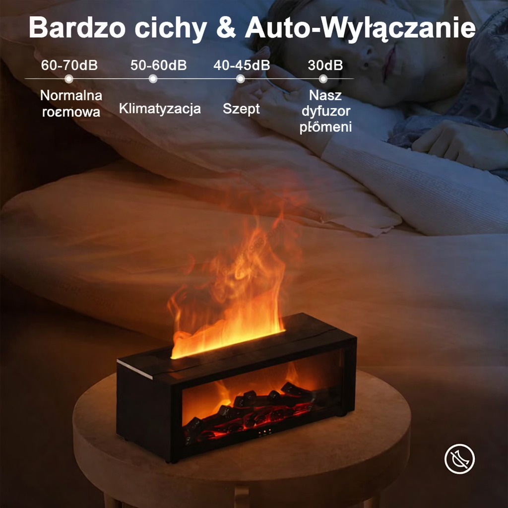 AirFlame™ – Aromatyczny Dyfuzor Nawilżacz z Efektem „Ognia”, RGB LED i Pilotem